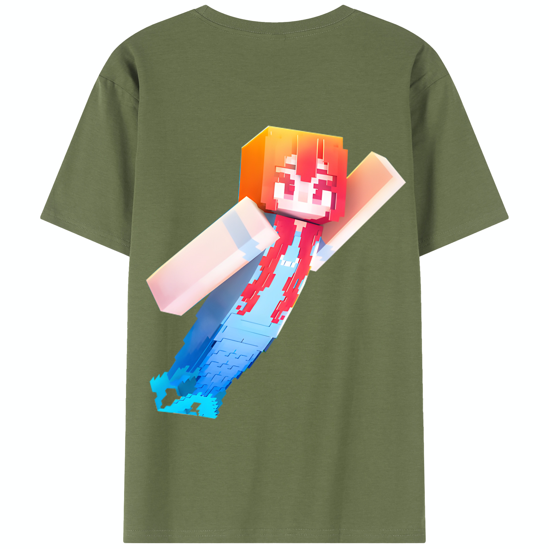 （画像用） マインクラフト ブロックの世界 Minecraft MC Block world 綿100％半袖Tシャツ（背面プリント）